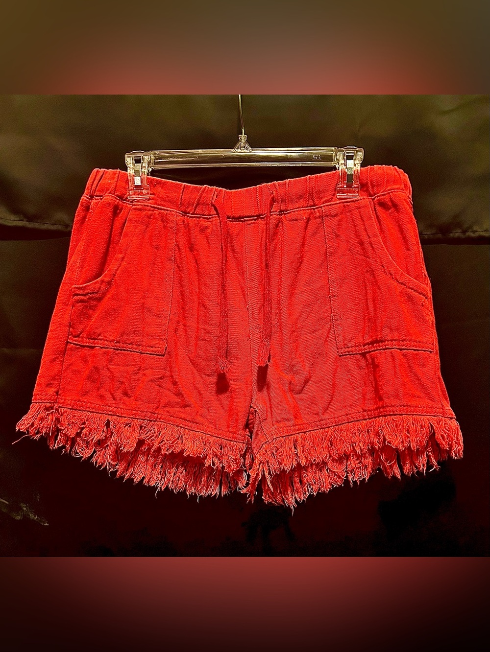 Women's Coral Colored Festival Jean Shorts With Fringe ~ Suoer Comfy